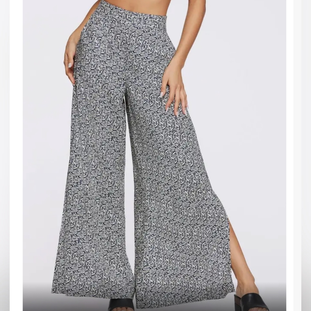 Jessica Simpson Women's Printed Wide Leg Pants, Xs navy blue cream
